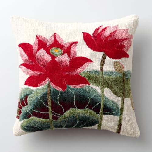 VwrxnchCoatx Knüpfteppich Zum Selber Knüpf-Sets Mit Kissen Knüpfen-Set 43X43Cm Kissenbezug-Set Für Erwachsene Und Kinder Latch Hook Kit Heimaccessoire（Lotus） von VwrxnchCoatx