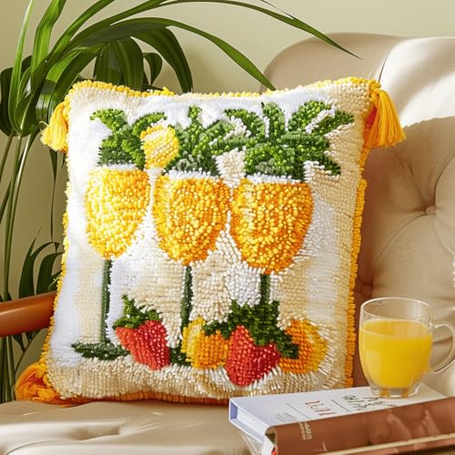 VwrxnchCoatx Knüpfteppich Zum Selber Knüpf-Sets Mit Kissen Knüpfen-Set 43X43Cm Kissenbezug-Set Für Erwachsene Und Kinder Latch Hook Kit Heimaccessoire（Mimose） von VwrxnchCoatx