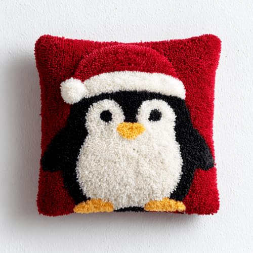 VwrxnchCoatx Knüpfteppich Zum Selber Knüpf-Sets Mit Kissen Knüpfen-Set 43X43Cm Kissenbezug-Set Für Erwachsene Und Kinder Latch Hook Kit Heimaccessoire（Pinguin） von VwrxnchCoatx
