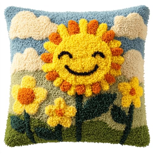 VwrxnchCoatx Knüpfteppich Zum Selber Knüpf-Sets Mit Kissen Knüpfen-Set 43X43Cm Kissenbezug-Set Für Erwachsene Und Kinder Latch Hook Kit Heimaccessoire（Sonnenblumenblüten） von VwrxnchCoatx