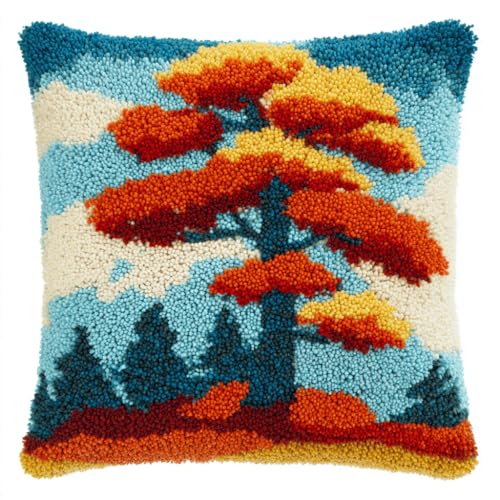VwrxnchCoatx Knüpfteppich Zum Selber Knüpf-Sets Mit Kissen Knüpfen-Set 43X43Cm Kissenbezug-Set Für Erwachsene Und Kinder Latch Hook Kit Heimaccessoire（Zedernbaum） von VwrxnchCoatx