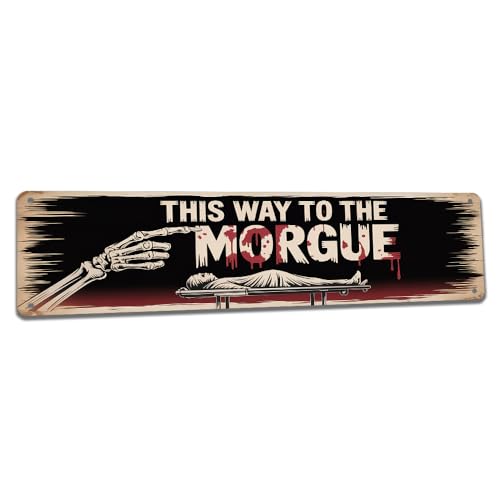 This Way to the Morgue Halloween-Schild für Spukhaus, Party-Eingang oder gruseligen Weg, 20,3 x 30,5 cm This Way to the Morgue Halloween-Schild für Spukhaus, Party-Eingang oder gruseligen Weg, 20,3 x 30,5 cm von Vwurxau
