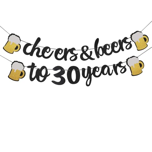 Vxcbad 30 Geburtstag Deko 30 Geburtstag Männer Cheers & Beers zu 30 Jahren Geburtstag Girlande, Deko Geburtstag Mann Schwarz/Gold von Vxcbad