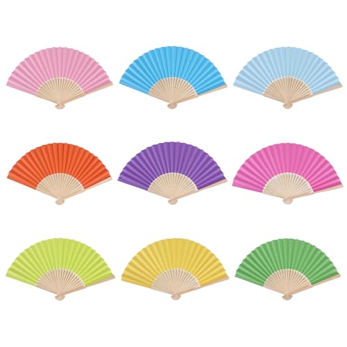 9 Handfächer, faltbar, Bambus, handgemacht, Papierfächer, faltbar, chinesischer Fächer für Party, Hochzeit, Tanz, DIY, Heimdekorationen (mehrfarbig) von Vxcvzv