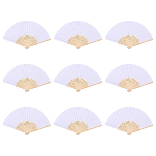9 Handfächer, faltbar, Bambus, handgemacht, Papierfächer, faltbar, chinesischer Fächer für Party, Hochzeit, Tanz, DIY, Heimdekorationen (weiß) von Vxcvzv