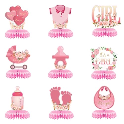 9 x rosa Babyparty-Dekorationen, Waben-Tischaufsätze für Geschlechtsoffenbarung, Dekoration für Mädchen, Babypartys, Partyzubehör von Vxcvzv