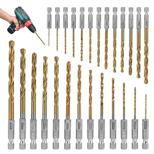 26-teiliges Titan Bohrerset mit Schnellwechsel-Sechskantschaft, 1,5-6,5 mm HSS Bohrer, Titan-beschichtet, für Holz, Schnellwechsel Impact Control Kunststoff und Metall, für Heimwerker und Profis von Vxiwscy
