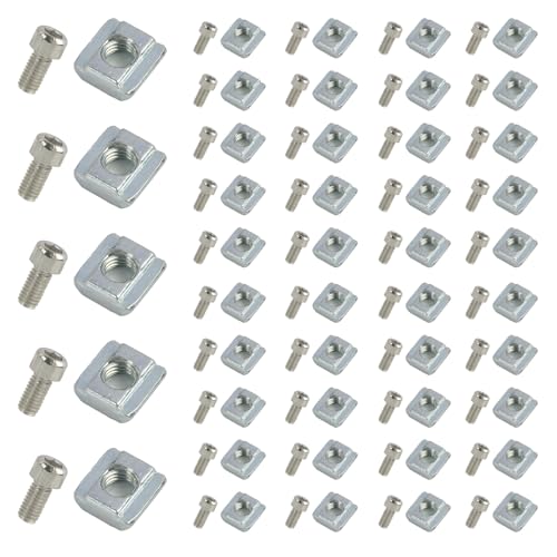 50er Set Nutensteine, Serie 2020 M5 T-Nut Typ, Kohlenstoffstahl T-Nutensteine und Innensechskantschrauben, Steckverbindersatz für Aluminiumprofil-Extrusionsschlitz, 6mm Schlitzkompatibilität von Vxiwscy