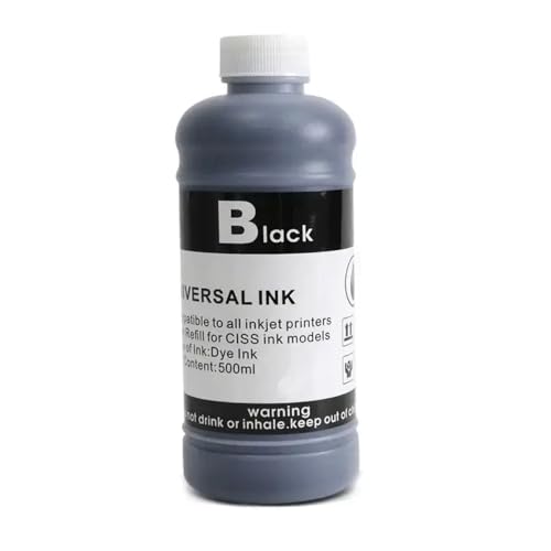 500ml Universal Dye Tinte Nachfüllung, kompatibel mit T0731 T0921 T1281 T1381 T1291 T1301 T1411 T2521 T2711 T1881 1261 Druckerpatronenpatronen(500 ml Farbstoffink-BK) von Vyawnqe