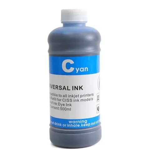 500ml Universal Dye Tinte Nachfüllung, kompatibel mit T0731 T0921 T1281 T1381 T1291 T1301 T1411 T2521 T2711 T1881 1261 Druckerpatronenpatronen(500 ml Farbstoffink-C) von Vyawnqe