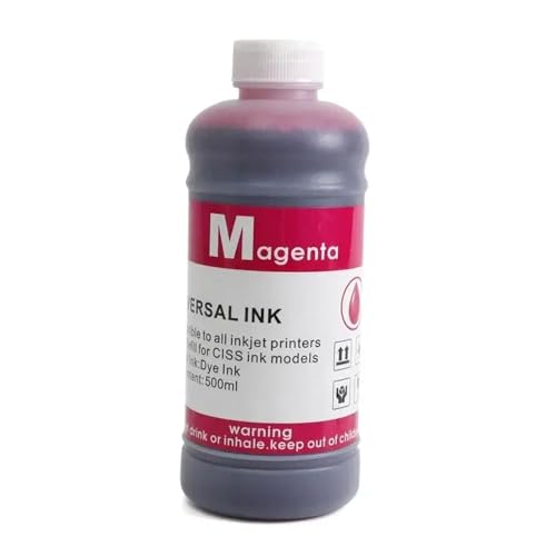 500ml Universal Dye Tinte Nachfüllung, kompatibel mit T0731 T0921 T1281 T1381 T1291 T1301 T1411 T2521 T2711 T1881 1261 Druckerpatronenpatronen(500 ml Farbstoffink-M) von Vyawnqe