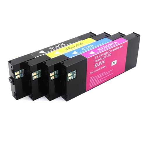 Vyawnqe 220 ml Tintenpatrone Eco EUV2 EUV3 EUV4 EUV5 kompatibel mit Roland-Druckern LEF-20 LEF-10 LEF-12 LEF-300 LEC-330 LEC-300 LEC540 inklusive Chip(4pcs (Bk C m y)) von Vyawnqe