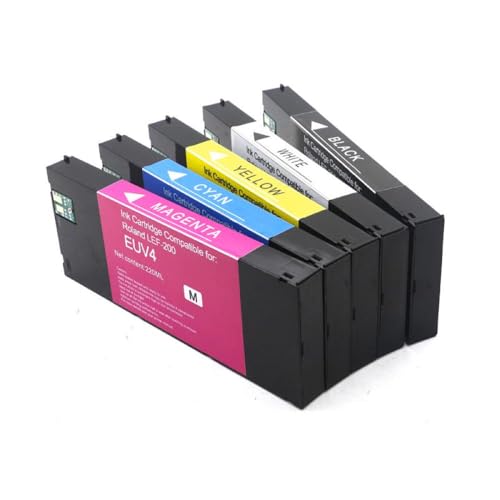 Vyawnqe 220 ml Tintenpatrone Eco EUV2 EUV3 EUV4 EUV5 kompatibel mit Roland-Druckern LEF-20 LEF-10 LEF-12 LEF-300 LEC-330 LEC-300 LEC540 inklusive Chip(5pcs (bk c m y wt)) von Vyawnqe