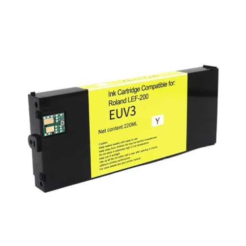 Vyawnqe 220 ml Tintenpatrone Eco EUV2 EUV3 EUV4 EUV5 kompatibel mit Roland-Druckern LEF-20 LEF-10 LEF-12 LEF-300 LEC-330 LEC-300 LEC540 inklusive Chip(Gelb) von Vyawnqe