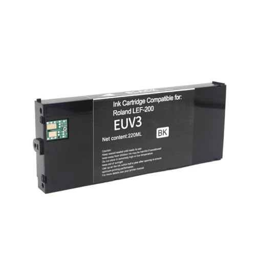 Vyawnqe 220 ml Tintenpatrone Eco EUV2 EUV3 EUV4 EUV5 kompatibel mit Roland-Druckern LEF-20 LEF-10 LEF-12 LEF-300 LEC-330 LEC-300 LEC540 inklusive Chip(Schwarz) von Vyawnqe