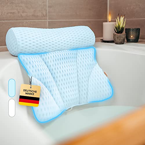 Vybelle® Badewannenkissen atmungsaktiver 4D Air Mesh [perfekte ergonomische Passform] Badekissen für Entspannung von Nacken und Rücken – inkl. extra Tragetasche – Bath tub Pillow Designed in Germany von Vybelle