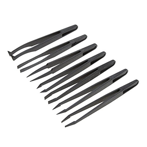 7Pcs Schwarz Kunststoff Antistatische Flach Gekruemmten Spitzen Ende Pinzette Hand Werkzeuge Set von Vycowb