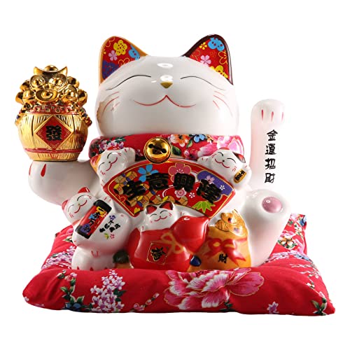 Vycowb 7 Keramik Winkende Katze Maneki Ornament Feng Dekoration Schaukel Katze,B von Vycowb