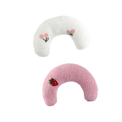 Vyloky 2er-Pack Katzenkuschelkissen, Katzenkissen, Plüschkätzchen, Katzen-Schlafkissen, strapazierfähiges Kauspielzeug (Weiß + Rosa) von Vyloky