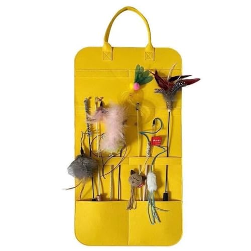 Vyloky Aufbewahrungstasche aus Filz für Katzenangel Spielzeug Haustierzubehör Organizer Wandhalterung Kamm Kauknochen Halsband Storage Aufhängetasche Katzenspielzeug Utensilien Halter (Gelb) von Vyloky