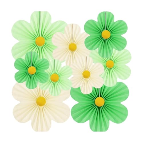 Vyloky Blumen Papierfächer Deko-Set mit 9 Wabenkugeln Raumdeko für Hochzeit Geburtstag Gartenfest Teestunde Fasching Tischdeko Wanddeko Klassenzimmer Partydeko Festdekoration (Grün) von Vyloky