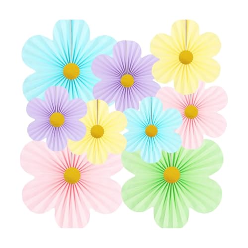 Vyloky Blumen Papierfächer Deko-Set mit 9 Wabenkugeln Raumdeko für Hochzeit Geburtstag Gartenfest Teestunde Fasching Tischdeko Wanddeko Klassenzimmer Partydeko Festdekoration (Mehrfarbig) von Vyloky