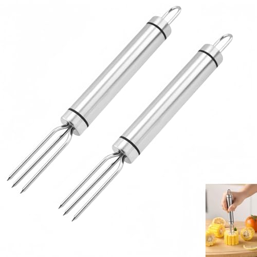 Vyloky Edelstahl Maisgriller 2er oder 3er Set Maisspieß Grillzubehör für Maiskolben Camping Küche BBQ Grillgabel (Edelstahl Maisnadel 2er) von Vyloky