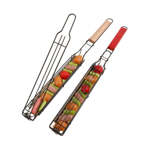 Vyloky Grillkorb Set 2 Stück mit Holzgriff Outdoor Grilling Basket für Camping Picknick BBQ Grillzubehör für Kebab loses Gemüse Fleisch von Vyloky