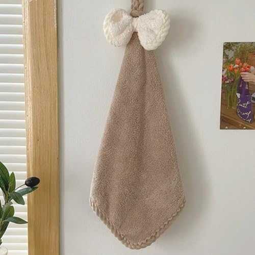 Vyloky Hängendes Frottee-Handtuch 30x30 cm mit Schleife – saugstark fusselfrei Pastellfarben für Bad Küche – platzsparend & dekorativ (Camel) von Vyloky