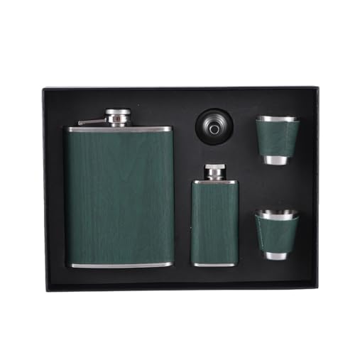 Vyloky Premium Edelstahl Flachmann Set 256ml Dunkelgrün Tragbare Outdoor Flasche für Camping Wandern Partys Retro Design mit Geschenkbox von Vyloky