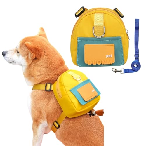 Vyloky Verstellbarer Hunderucksack - mit Leine - praktisch und bequem - für kleine Hunde/Corgi/Shiba Inu - für Spaziergänge, Wanderungen und Reisen (M,Gelb) von Vyloky
