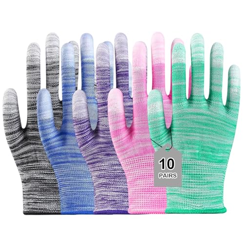 10 Paar Gartenhandschuhe Damen Dornenfest Mehrfarbig, Arbeitshandschuhe Damen Handschuhe Garten, Atmungsaktiv Schutzhandschuhe Arbeitshandschuhe mit Latex Beschichtet, für DIY, Haus Gartenarbeit von Vylro