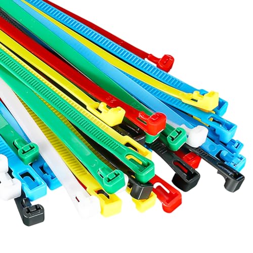 100 Stück Wiederverwendbare Kabelbinder, 300 x 7.5mm Kabelbinders Bunt, UV Beständig Kabelbinder Set, Nylon Universal Cable Tie Buckle für Familie Werkstatt Garten Kabelmanagement von Vylro