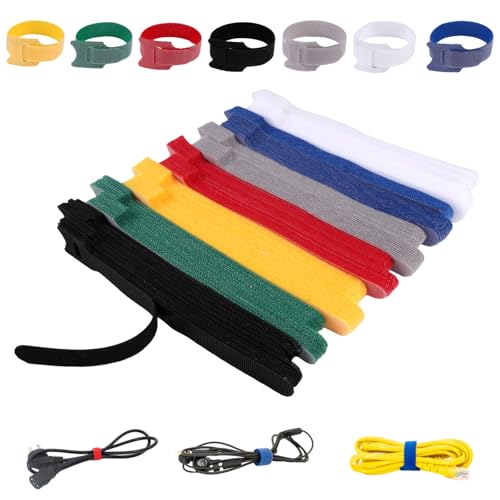 140 Stück T-Förmige Kabelbinder,150x12mm Selbstklebende Abelbinder Klett,7 Farben Klettkabelbinder Wiederverschließbar,Klettverschluss Kabelbinder,Nylon Kabel Klett für Kabelmanagement zu Hause,Büro von Vylro
