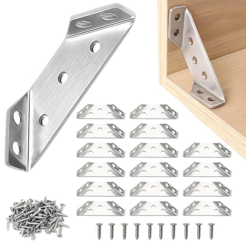 16 Stück Eckverbinder Metall,Edelstahl Dreiecksstütz Winkel Klammern Dreieck mit 96 Stück Schrauben,65×30mm Corner Connectors Stainless Steel Dreiecksstütze Form Ecke Klammer für Holz Möbel Schrank 16 Stück Eckverbinder Metall,Edelstahl Dreiecksstütz Winkel Klammern Dreieck mit 96 Stück Schrauben,65×30mm Corner Connectors Stainless Steel Dreiecksstütze Form Ecke Klammer für Holz Möbel Schrank von Vylro