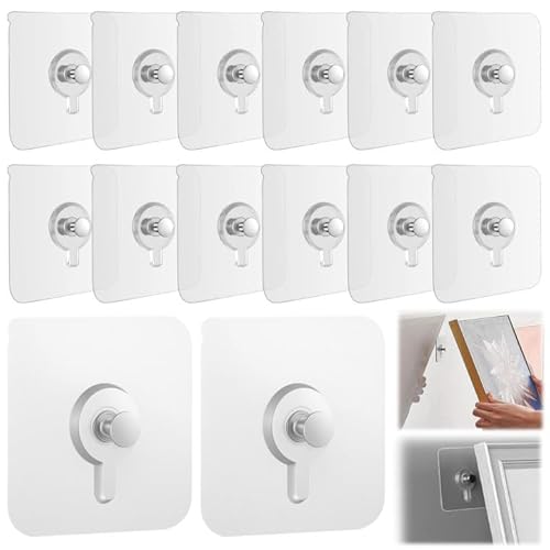 20 Stück Bilderhaken Selbstklebend,6×6cm Klebenägel Wand,Maximale Belastung 6kg Transparent Klebehaken Bilderhaken Ohne Bohre,Transparente Klebeschrauben für Bilder,Poster,Fotos,Dekorative Gemälde von Vylro
