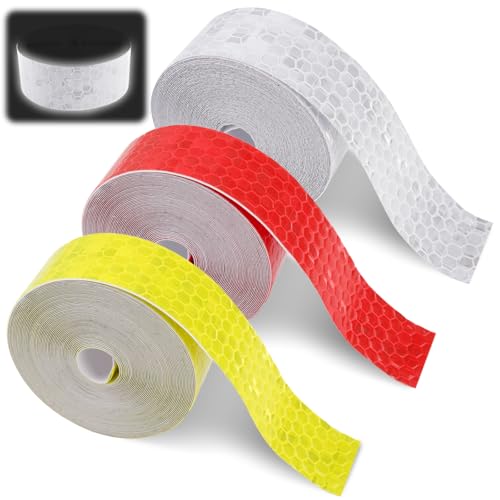 3 Rollen Reflektorband Selbstklebend, 2cm × 5m Reflektoren Aufkleber Zuschneidbar, Rot Gelb Weiß Hohe Intensität Reflektorbänder, Wasserdicht Reflektierendes Warnband Für Fahrrad, Helme, Kleidung von Vylro