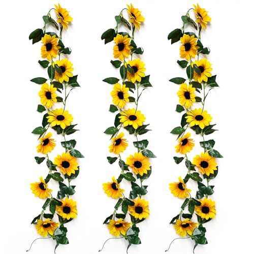 3 Stück Künstliche Sonnenblumen Girlande,2,25m Gefälschte Sonnenblumenranke,Blumengirlande Sonnenblumegirlande,Sonnenblumen Deko Girlande,Artificial Sunflowers für Hochzeiten,Partys und Banketten von Vylro