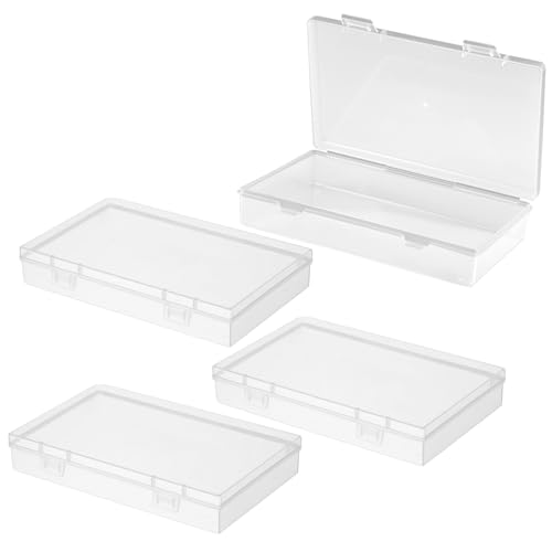 4 Stück Rechteckige Transparente Kunststoff-Aufbewahrungsbehälter mit Scharnierdeckel, 14,5 × 8,8 × 3 CM Plastikboxen mit Deckel Klein aus PP-Kunststoff, für Perlen und Andere Kleine Bastelartikel von Vylro