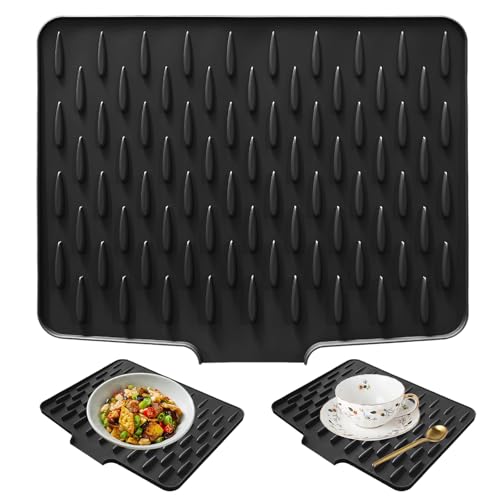 Auslaufsicherer Arbeitsplattenschutz Aus Silikon Faltbare, Geschirr Abtropfmatte Schwarz mit Rutschfestem Design 40×32cm, Große Silikon Abtropfmatte Spüle Umweltfreundlich für Küchenspüle, Badezimmer von Vylro