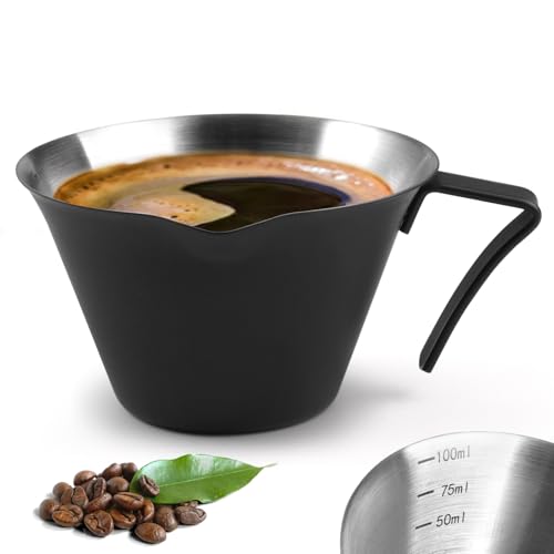 Espresso Messbecher Edelstahl mit Griff,Edelstahl Pouring Cup,7.5×4.5cm Minimalistisches Kaffee Messglas,V-Förmigem Ausguss Metall Espresso Schnapsbecher,Espresso Ausgießbecher,für Zuhause,Büro,Café von Vylro