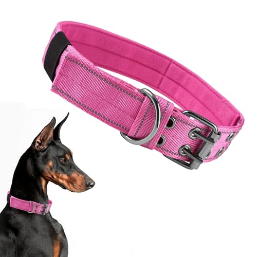 Taktisches Hundehalsband Reflektierend mit Metallschnalle, Nylon Breit Trainings Halsband, Militärisches Hundehalsband Verstellbares, Breites Halsband Hund, für Mittlere Große Hunde (Rosa, L) von Vylro