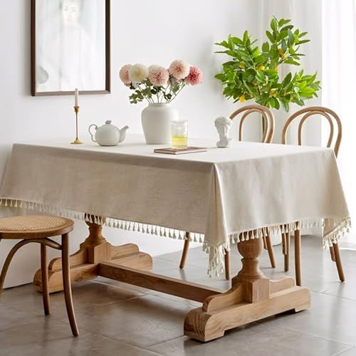 Volltonfarbe Quaste Tischdecke Rechteckige Baumwolle Leinen Tischdecke Geeignet, 140×100cm Rechteckig Party Tischdeko Quaste Tischwäsche Couchtisch Table Cloth, Tischtuch für Esstisch, Couchtisch von Vylro