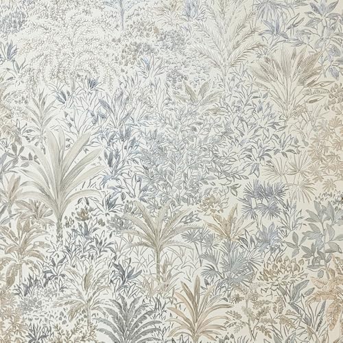 Vymura M95677 Capri-Palmenlandschaft, italienische schwere Vinyltapete, Weiß/Silber von Vymura
