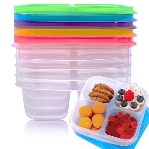 Vyndicca 5 Stück Wiederverwendbare Snackboxen,Stapelbare Meal-Prep Boxen mit 4 Fächer,Geteilte Bento-Snackbox,Bento Lunchboxen mit Deckel 5 Farben,Mikrowellen Spülmaschine von Vyndicca