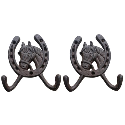 Vynetra 2 Stück Europäische Stile Gusseisen Wandhaken Pferdekopf Kleiderbügel Metall für Badezimmer Garten Eingang Dekoration Viel Glück Hufeisen von Vynetra