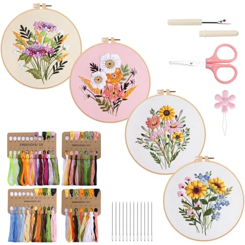 VynyQoo 4pcs Blumen Sticken Set Erwachsene, Stickset für Anfänger, Embroidery Kit mit Kunststoff Stickrahmen, Stickerei Starter Set mit 4 Blumenmuster Video und Anleitung für DIY Handwerk Geschenk VynyQoo 4pcs Blumen Sticken Set Erwachsene, Stickset für Anfänger, Embroidery Kit mit Kunststoff Stickrahmen, Stickerei Starter Set mit 4 Blumenmuster Video und Anleitung für DIY Handwerk Geschenk von VynyQoo