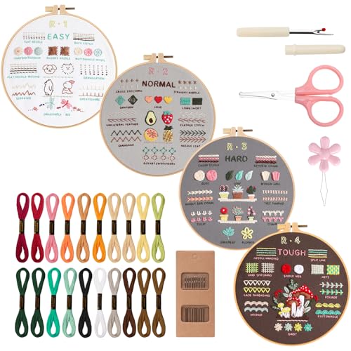 VynyQoo 4pcs Sticken Set Erwachsene, Stickset für Anfänger, Embroidery Kit mit Kunststoff Stickrahmen, Stickerei Starter Set, Stickerei Lernset mit 4 Stickmuster Video und Anleitung für DIY Handwerk VynyQoo 4pcs Sticken Set Erwachsene, Stickset für Anfänger, Embroidery Kit mit Kunststoff Stickrahmen, Stickerei Starter Set, Stickerei Lernset mit 4 Stickmuster Video und Anleitung für DIY Handwerk von VynyQoo