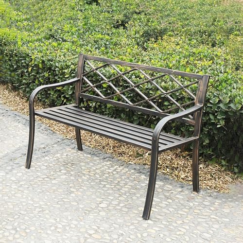 Gartenbänke, Metallbank, Kleine Gartenbank mit Geometrisch Gemusterter Rückenlehne für Terrasse, Park, Veranda, Rasen, Balkon, Hinterhof Gartenbänke, Metallbank, Kleine Gartenbank mit Geometrisch Gemusterter Rückenlehne für Terrasse, Park, Veranda, Rasen, Balkon, Hinterhof von Vzhrvd