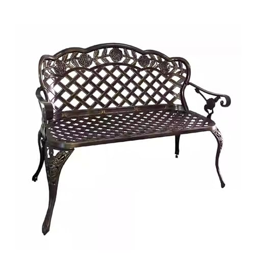 Gartenbank, Gartenbänke, Metall-Parkbank mit Rosenverzierter Rückenlehne und Bequemen Armlehnen für Veranda, Rasen, Balkon und Garten(Brown) von Vzhrvd